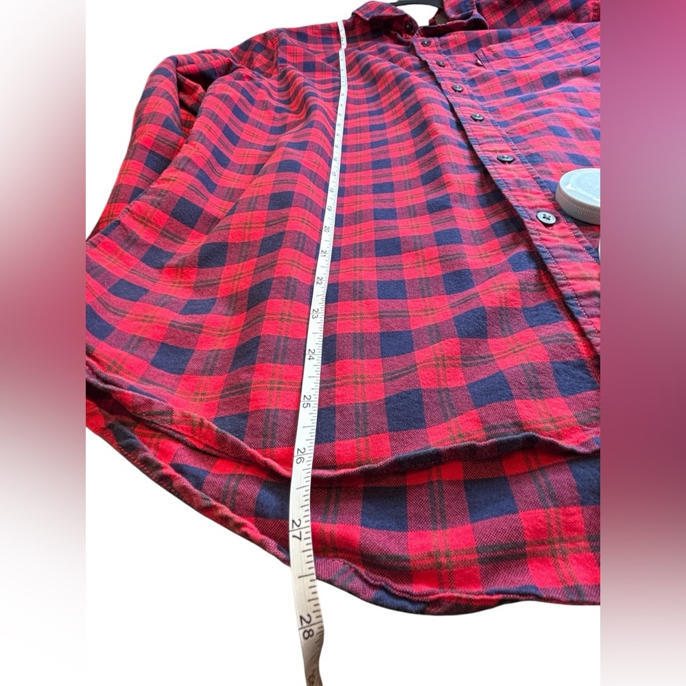 Levi’s Slim Fit Plaid Button-Down Shirt Red Navy Cotton L Unisex Fall Cabincore - Picture 4 of 11